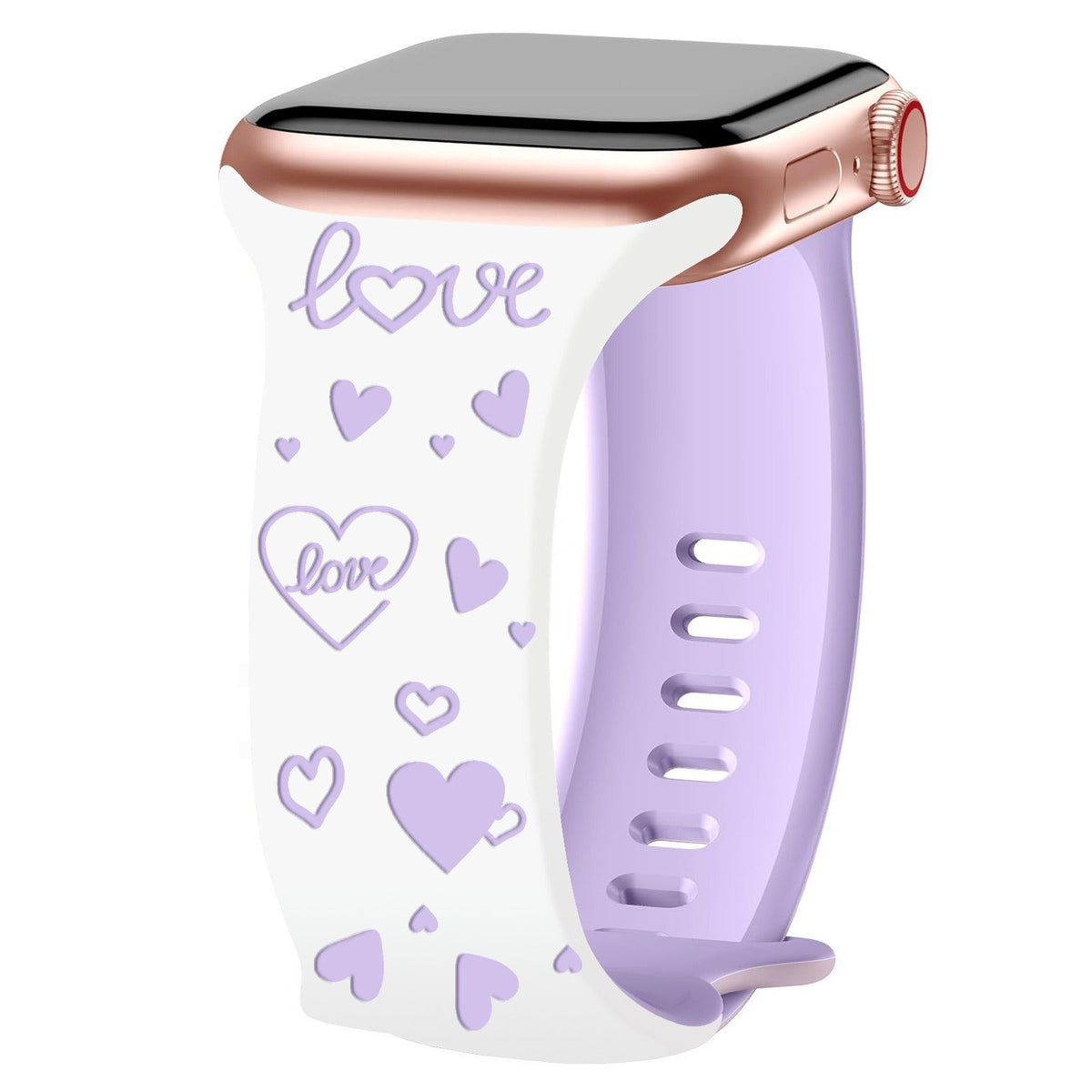 iBandGear Heart Imprint Laser-Engraved Silicone Band for Apple Watch - White-Purple