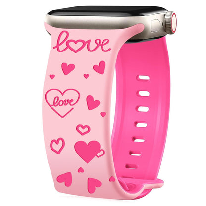 iBandGear Heart Imprint Laser-Engraved Silicone Band for Apple Watch - Pink-Barbie Pink