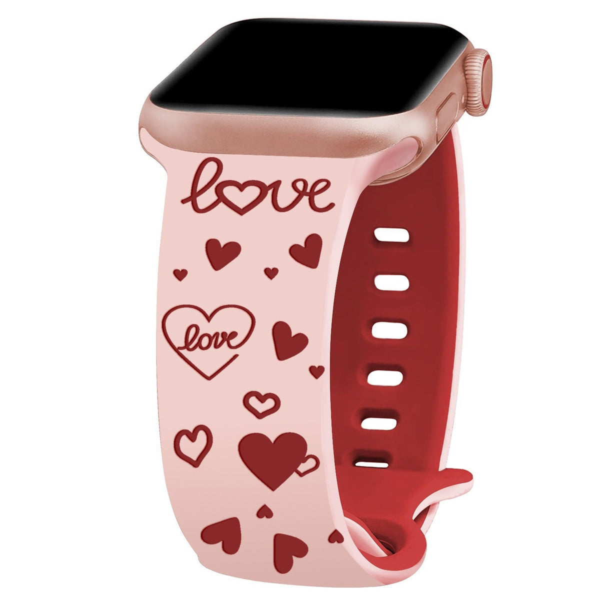 iBandGear Heart Imprint Laser-Engraved Silicone Band for Apple Watch - Pink-Red