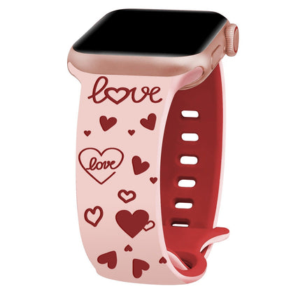 iBandGear Heart Imprint Laser-Engraved Silicone Band for Apple Watch - Pink-Red