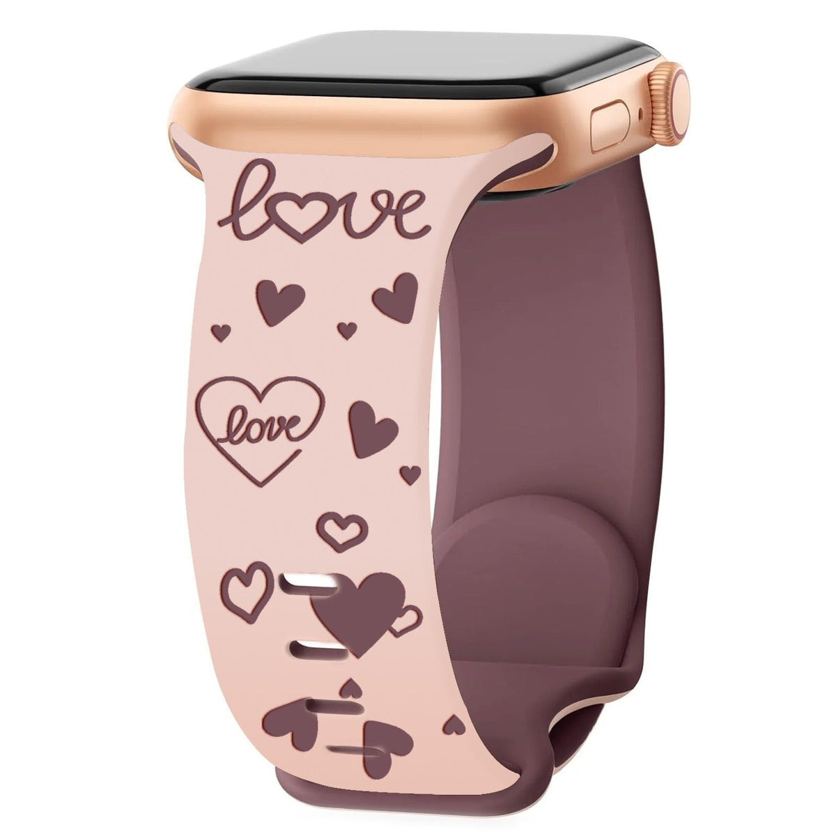 iBandGear Heart Imprint Laser-Engraved Silicone Band for Apple Watch - Pink-Smoke Purple