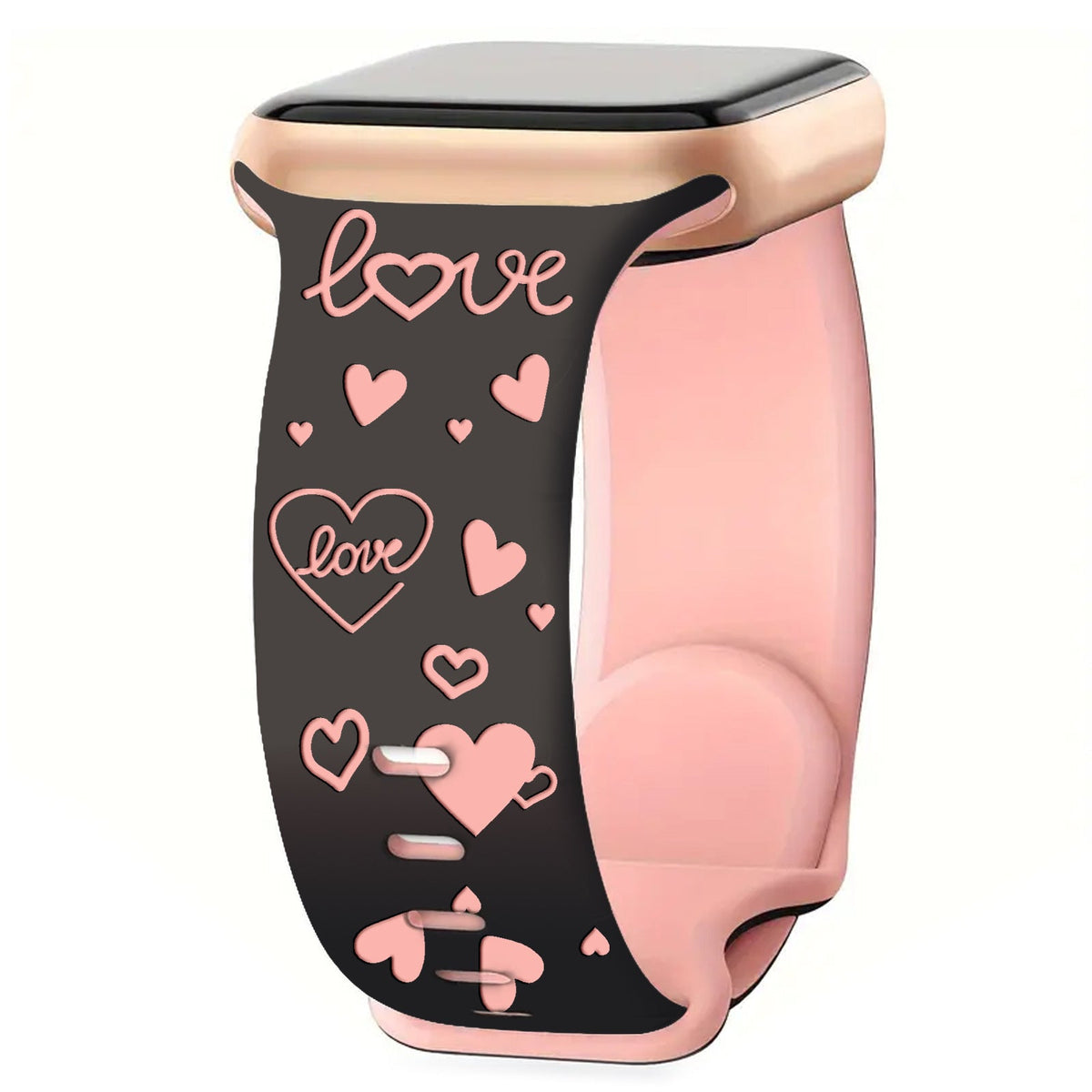iBandGear Heart Imprint Laser-Engraved Silicone Band for Apple Watch - Black-Pink