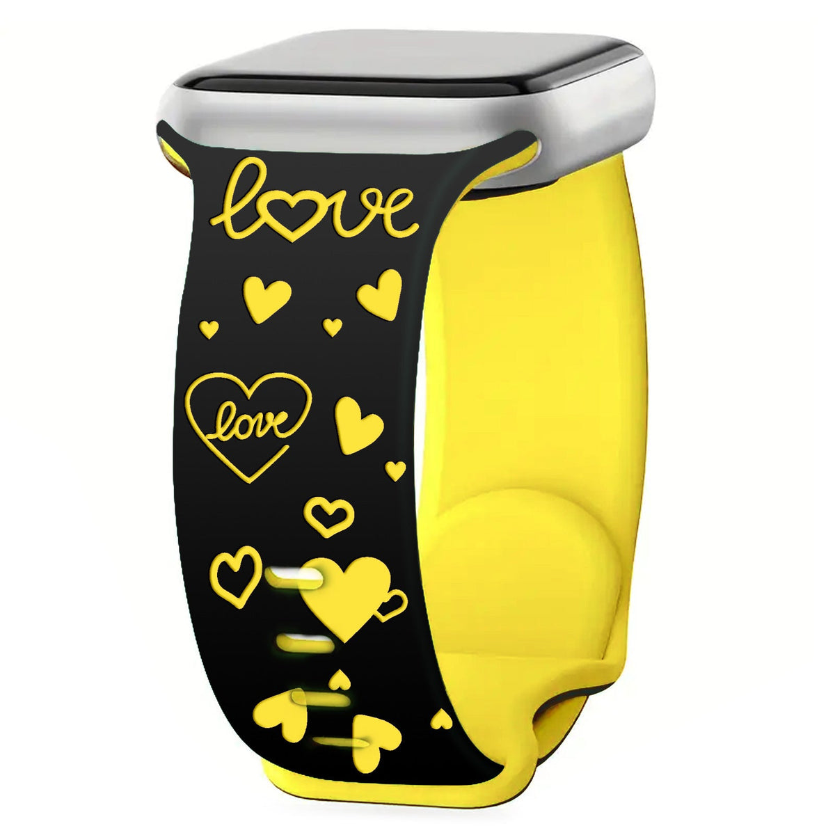 iBandGear Heart Imprint Laser-Engraved Silicone Band for Apple Watch - Black-Yellow