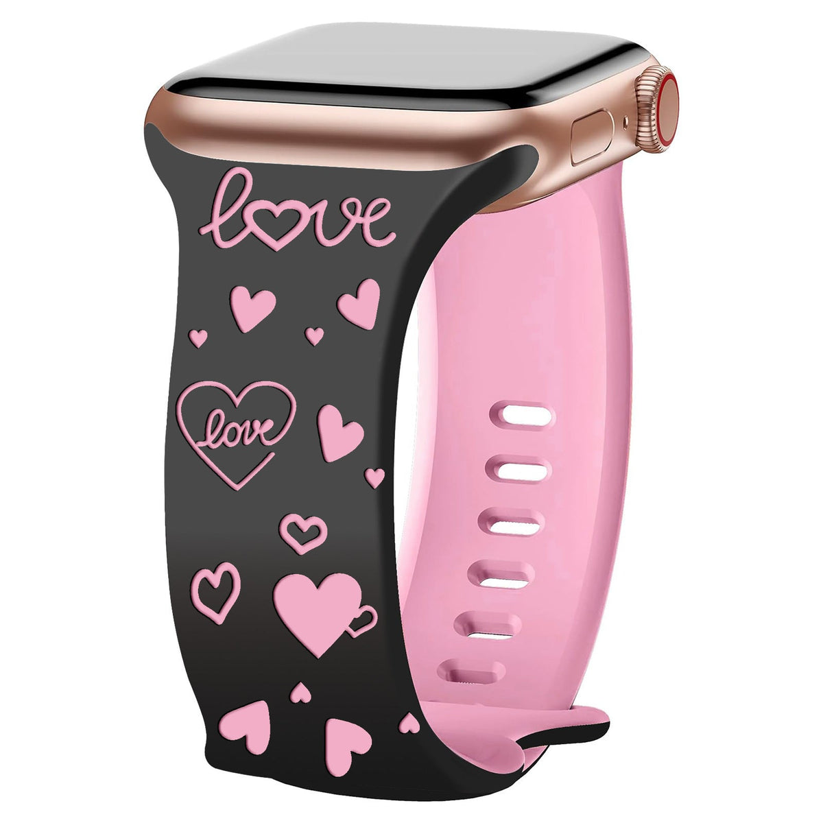 iBandGear Heart Imprint Laser-Engraved Silicone Band for Apple Watch - Black-Hot Pink