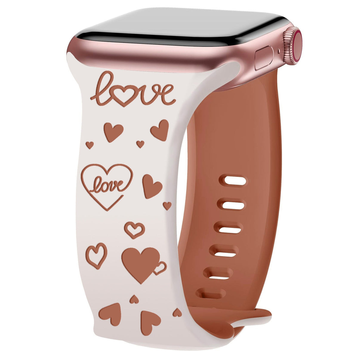 iBandGear Heart Imprint Laser-Engraved Silicone Band for Apple Watch - Starlight-Brown