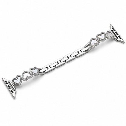 iBandGear Heart Link Metal Bracelet Band for Apple Watch - Silver-White