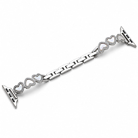 iBandGear Heart Link Metal Bracelet Band for Apple Watch - Silver-White
