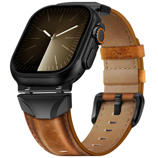 iBandGear HeritageRidge Crazy Horse Leather Band for Apple Watch - Black-Brown
