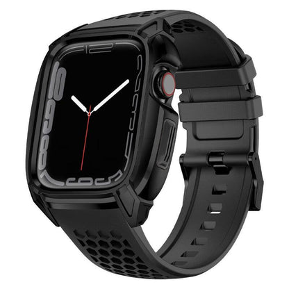 iBandGear Honeycomb Ventilated TPU Band with Stainless Steel Armor Case - Black