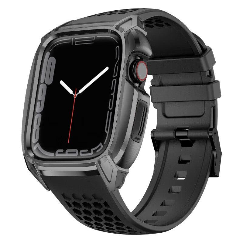 iBandGear Honeycomb Ventilated TPU Band with Stainless Steel Armor Case - Gray