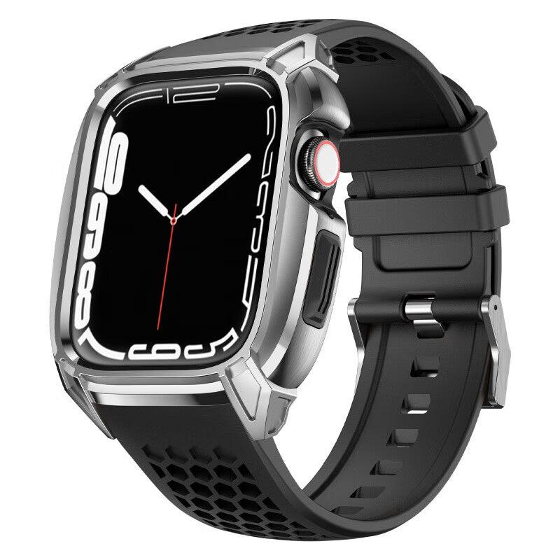 iBandGear Honeycomb Ventilated TPU Band with Stainless Steel Armor Case - Silver