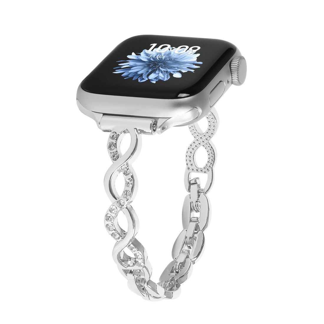 iBandGear Infinity Rhinestone Link Band for Apple Watch – Elegant Bracelet Style - Bright Silver