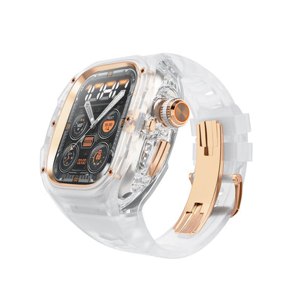 iBandGear Integrated Clear Quick-Release Protective Case for Apple Watch - Clear-Semi Transparent-Rose Gold Clasp