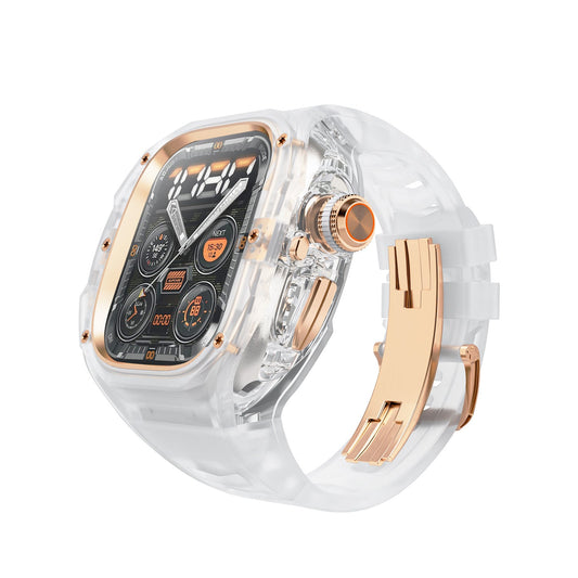 iBandGear Integrated Clear Quick-Release Protective Case for Apple Watch - Clear-Semi Transparent-Rose Gold Clasp