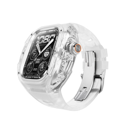 iBandGear Integrated Clear Quick-Release Protective Case for Apple Watch - Clear-Semi Transparent-Silver Clasp