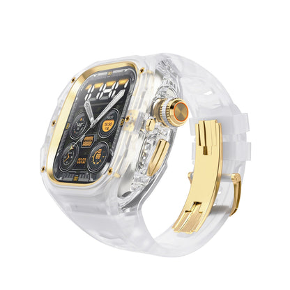 iBandGear Integrated Clear Quick-Release Protective Case for Apple Watch - Clear-Semi Transparent-Gold Clasp