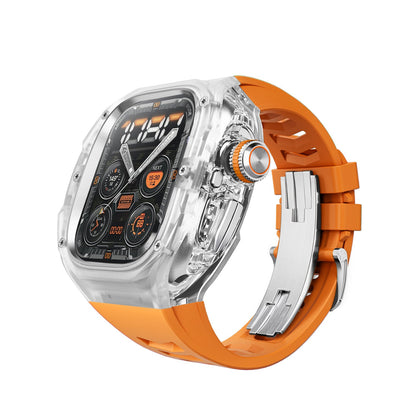 iBandGear Integrated Clear Quick-Release Protective Case for Apple Watch - Clear-Orange-Silver Clasp