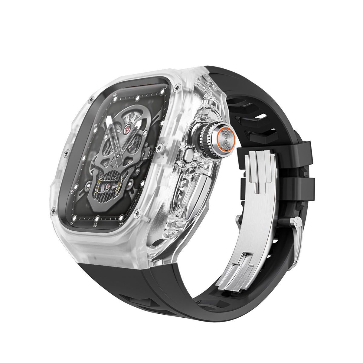 iBandGear Integrated Clear Quick-Release Protective Case for Apple Watch - Clear-Black-Silver Clasp