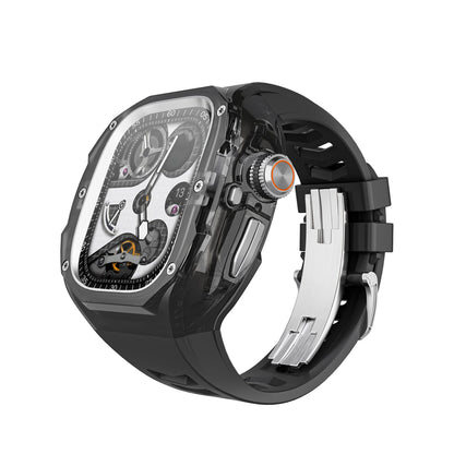 iBandGear Integrated Clear Quick-Release Protective Case for Apple Watch - Smoke-Black-Silver Clasp