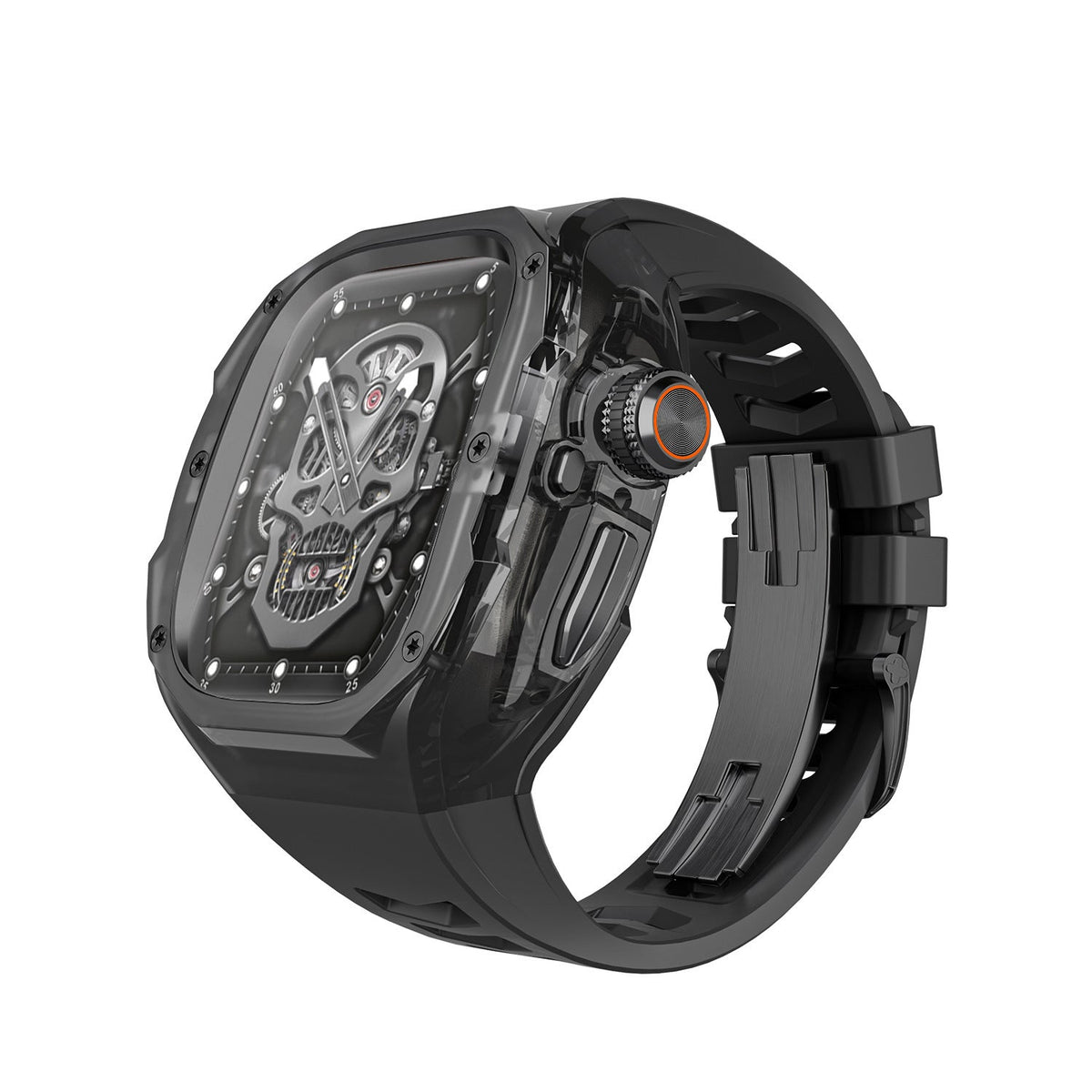 iBandGear Integrated Clear Quick-Release Protective Case for Apple Watch - Smoke-Black-Black Clasp