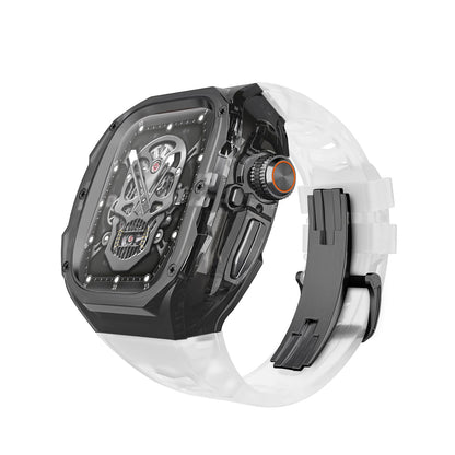 iBandGear Integrated Clear Quick-Release Protective Case for Apple Watch - Smoke-Semi Transparent-Black Clasp