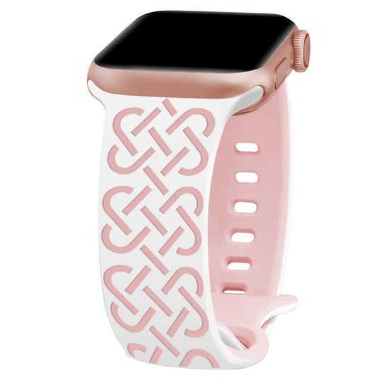 iBandGear Interwoven Grace Engraved Silicone Band for Apple Watch - White - Pink