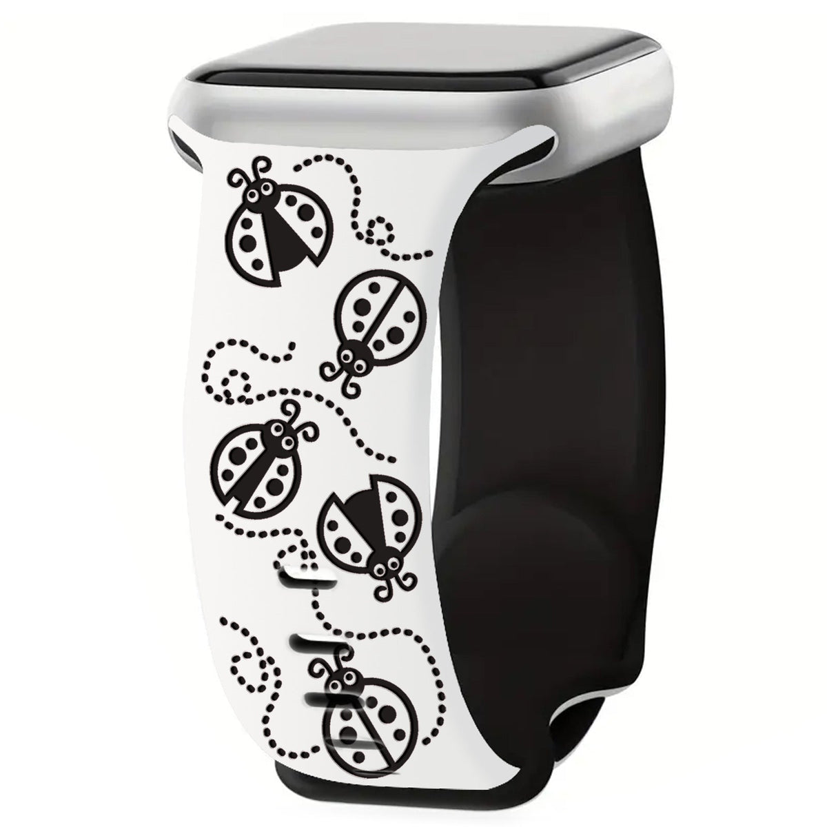 iBandGear Ladybug Trail Laser-Engraved Dual-Tone Silicone Band for Apple Watch - White-Black