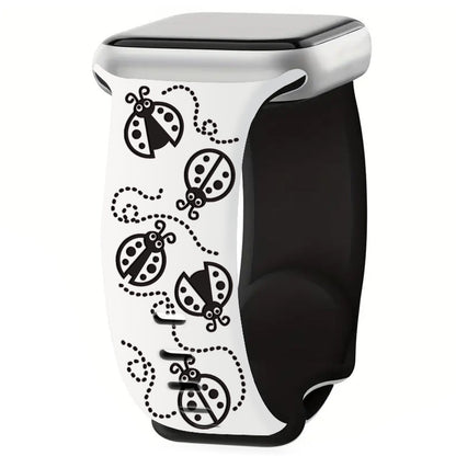 iBandGear Ladybug Trail Laser-Engraved Dual-Tone Silicone Band for Apple Watch - White-Black