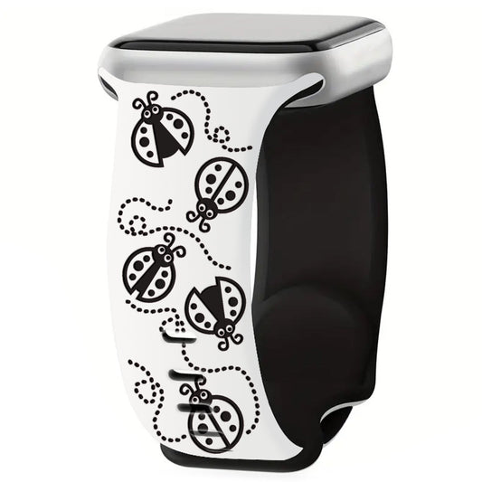 iBandGear Ladybug Trail Laser-Engraved Dual-Tone Silicone Band for Apple Watch - White-Black