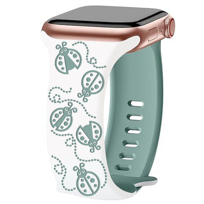 iBandGear Ladybug Trail Laser-Engraved Dual-Tone Silicone Band for Apple Watch - White-Pine Green