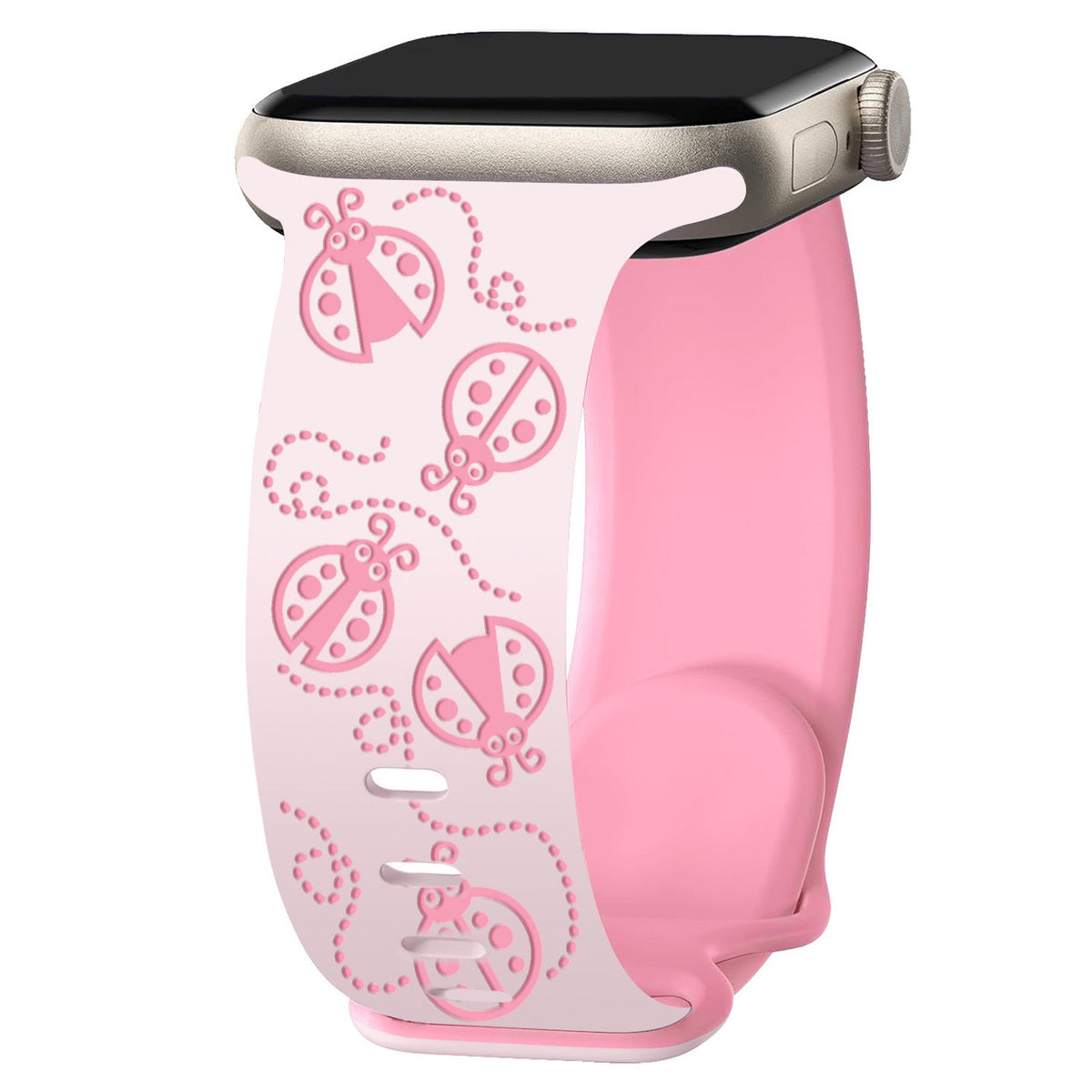 iBandGear Ladybug Trail Laser-Engraved Dual-Tone Silicone Band for Apple Watch - Pink-Hot Pink