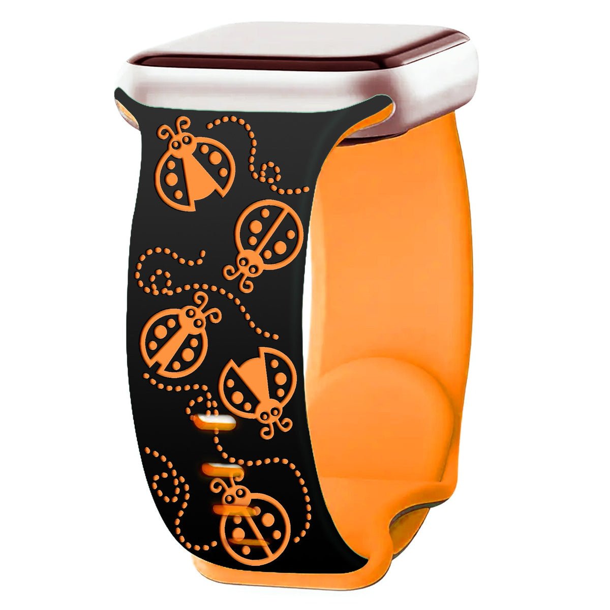 iBandGear Ladybug Trail Laser-Engraved Dual-Tone Silicone Band for Apple Watch - Black-Orange