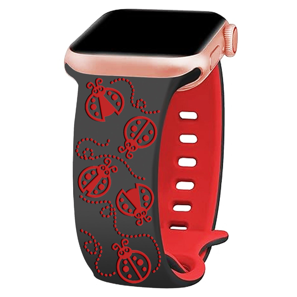 iBandGear Ladybug Trail Laser-Engraved Dual-Tone Silicone Band for Apple Watch - Black-Red