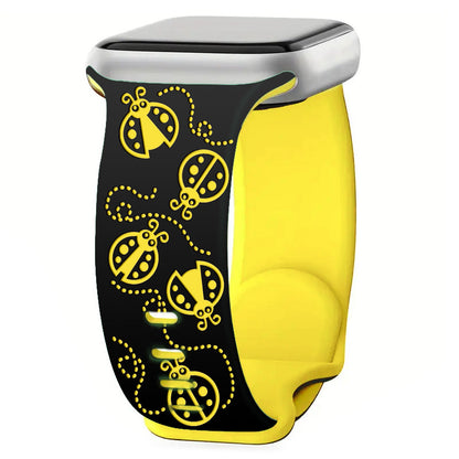 iBandGear Ladybug Trail Laser-Engraved Dual-Tone Silicone Band for Apple Watch - Black-Yellow