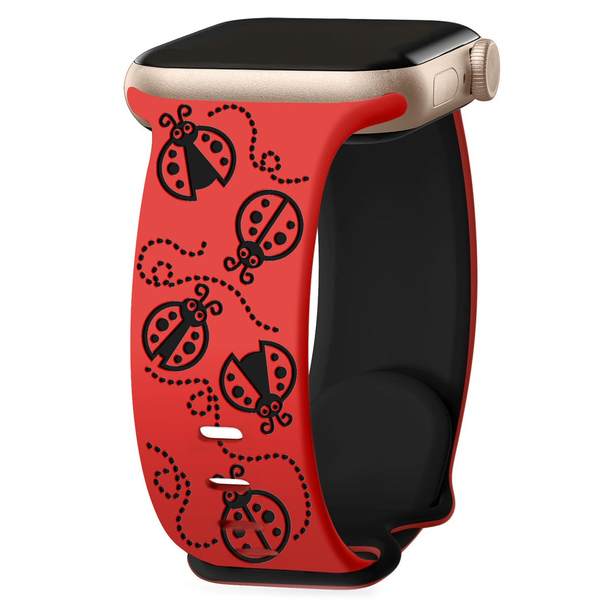 iBandGear Ladybug Trail Laser-Engraved Dual-Tone Silicone Band for Apple Watch - Red-Black