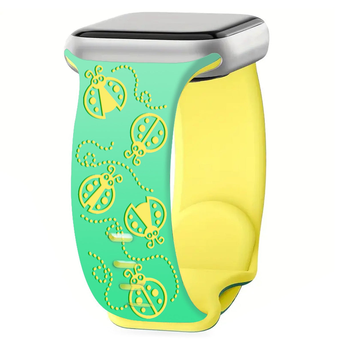 iBandGear Ladybug Trail Laser-Engraved Dual-Tone Silicone Band for Apple Watch - Green-Yellow