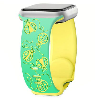 iBandGear Ladybug Trail Laser-Engraved Dual-Tone Silicone Band for Apple Watch - Green-Yellow