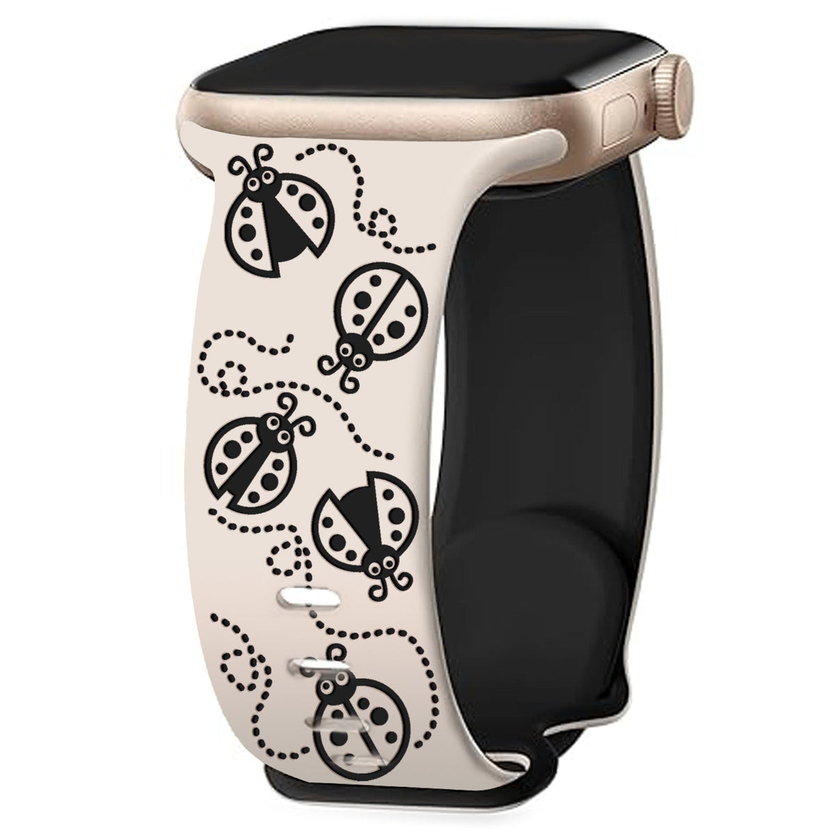 iBandGear Ladybug Trail Laser-Engraved Dual-Tone Silicone Band for Apple Watch - Starlight-Black
