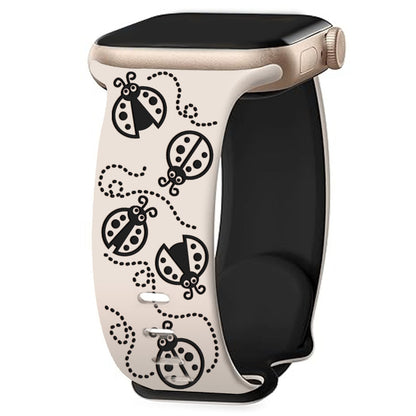 iBandGear Ladybug Trail Laser-Engraved Dual-Tone Silicone Band for Apple Watch - Starlight-Black