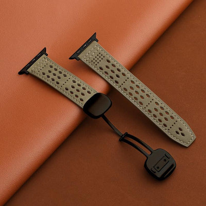 iBandGear Leather Band for Apple Watch with Magnetic Clasp and Breathable Design - Forest Green-Black Buckle