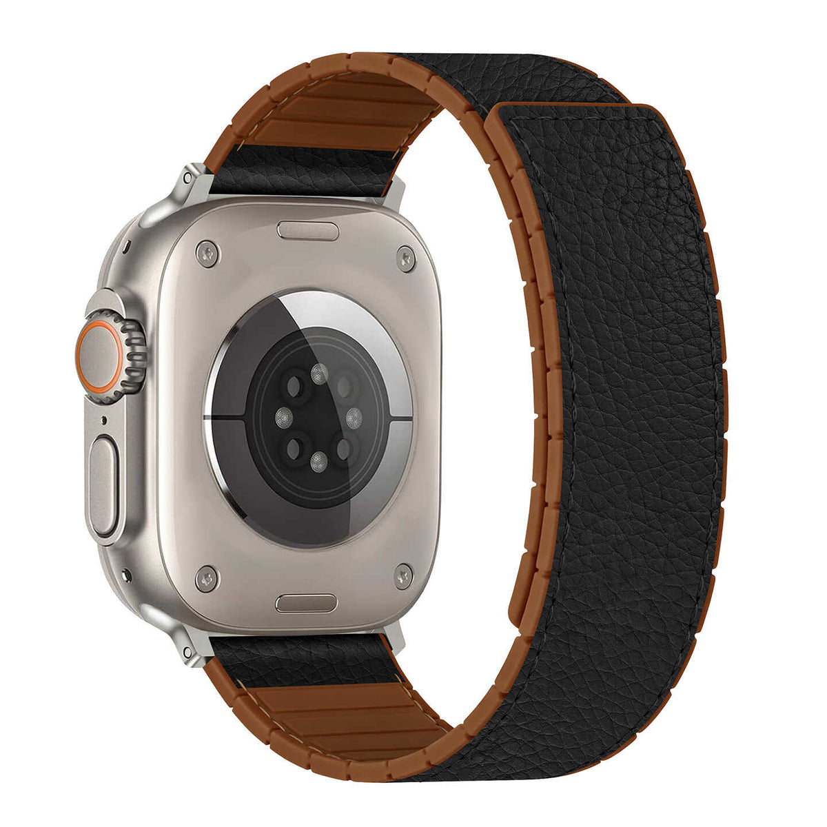 iBandGear Leather-Wrapped Magnetic Silicone Band for Apple Watch - Black