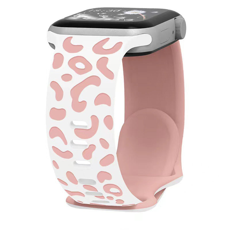 iBandGear Leopard Duo 3D Silicone Band for Apple Watch - White - Pink