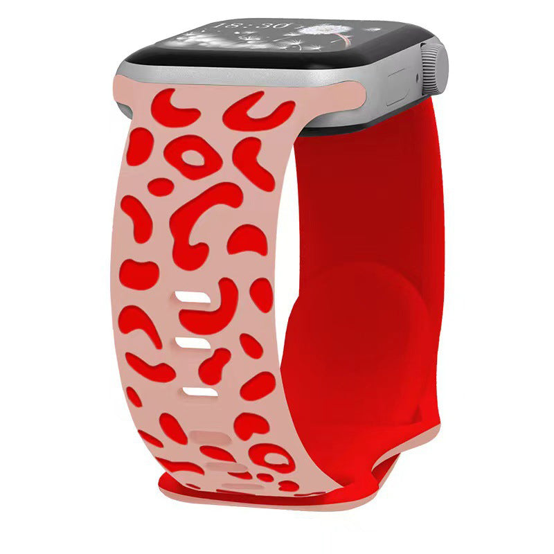 iBandGear Leopard Duo 3D Silicone Band for Apple Watch - Pink - Red