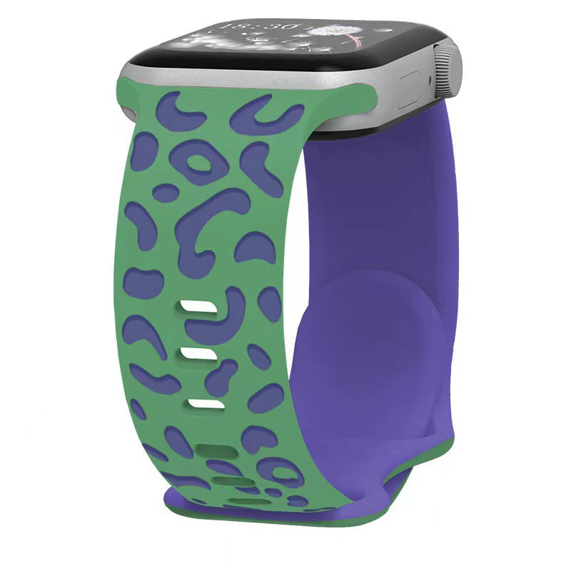 iBandGear Leopard Duo 3D Silicone Band for Apple Watch - Green - Purple