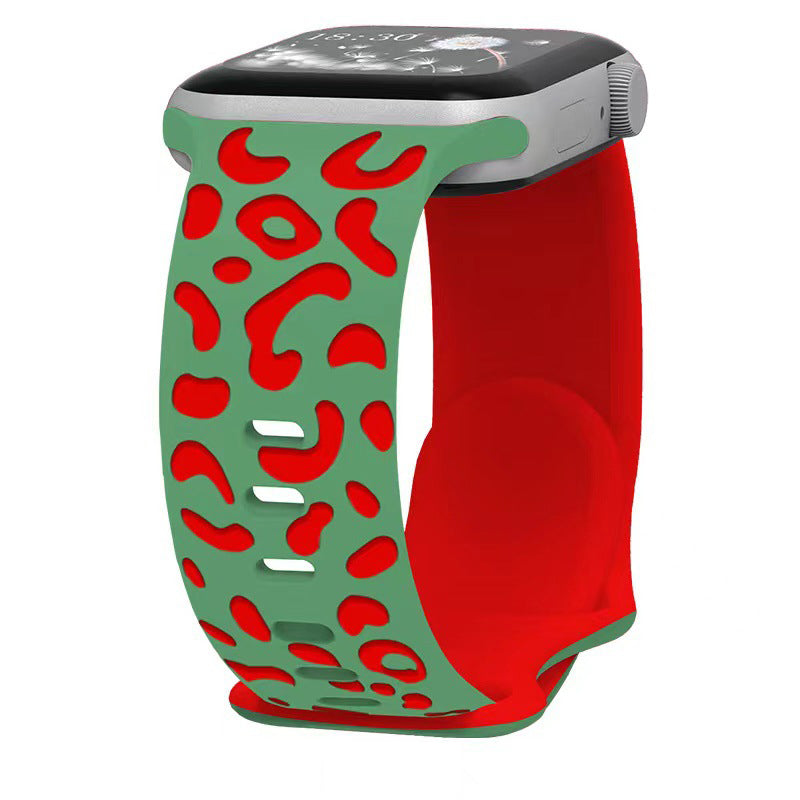 iBandGear Leopard Duo 3D Silicone Band for Apple Watch - Green - Red