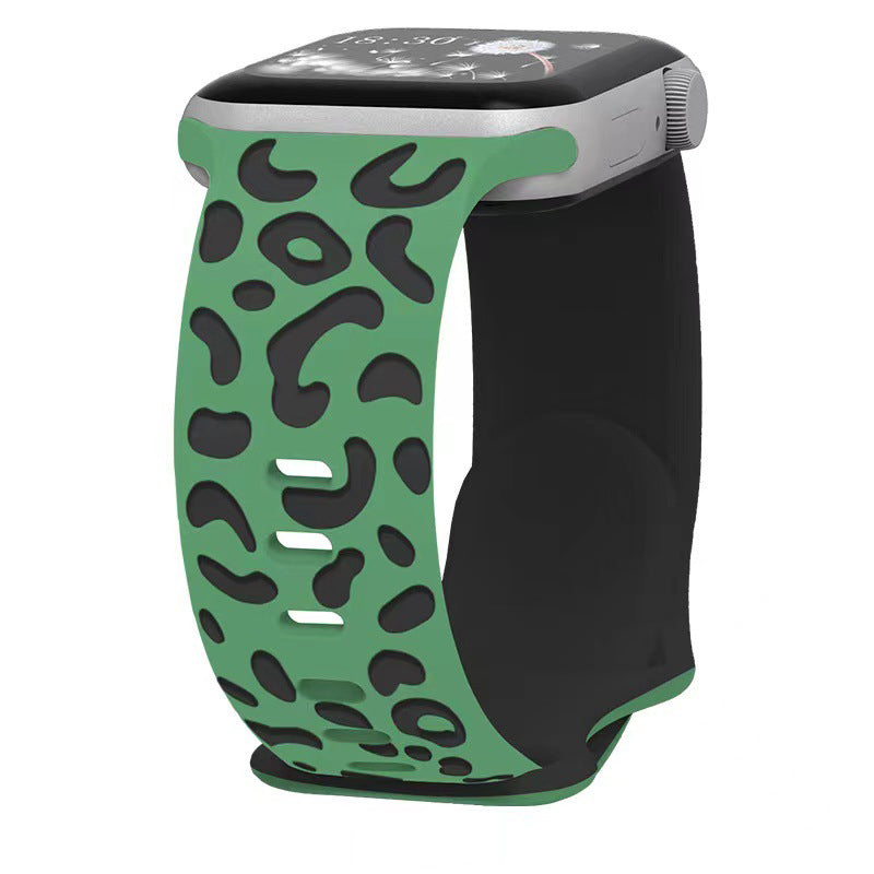 iBandGear Leopard Duo 3D Silicone Band for Apple Watch - Green - Black