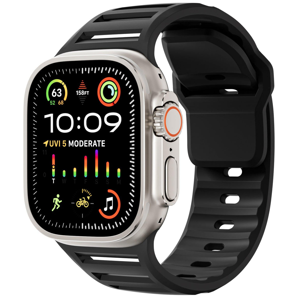 iBandGear Louvered Silicone Band for Apple Watch – Breathable Sport Strap - Black