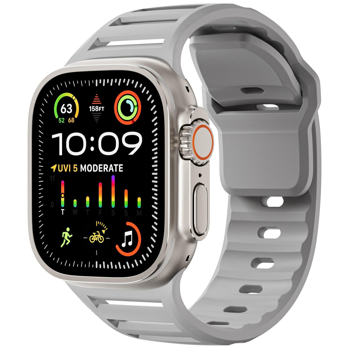 iBandGear Louvered Silicone Band for Apple Watch – Breathable Sport Strap - Gray