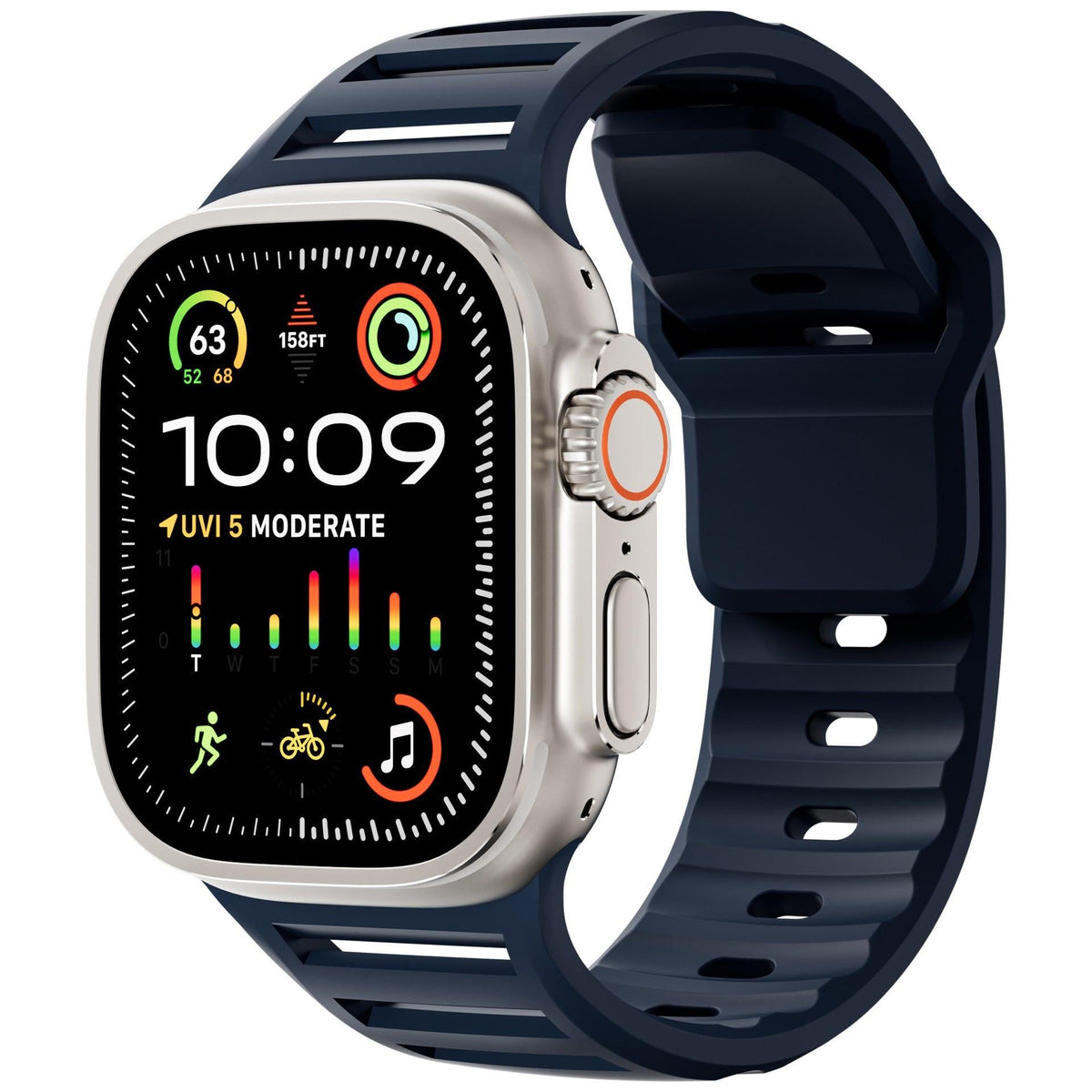 iBandGear Louvered Silicone Band for Apple Watch – Breathable Sport Strap - Midnight