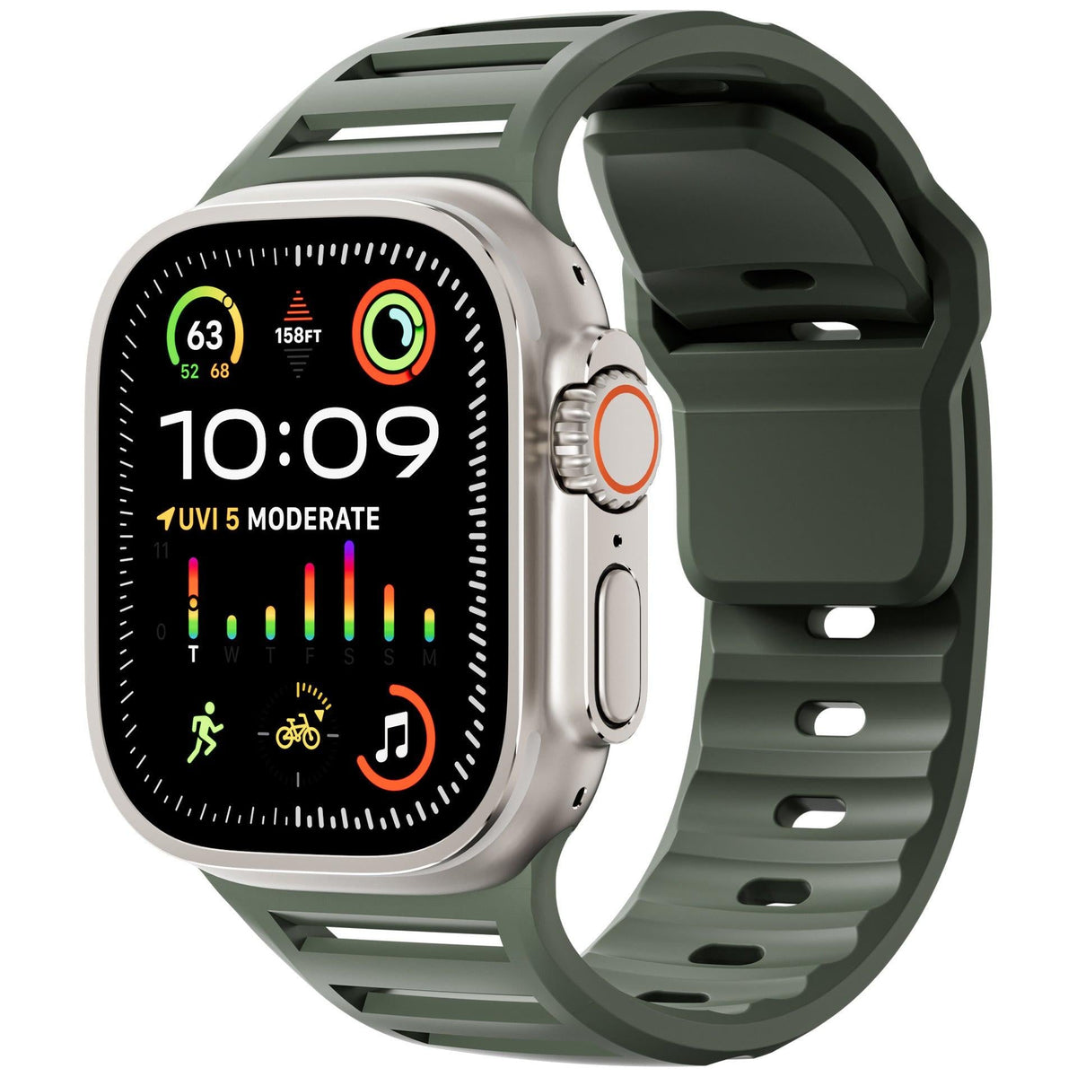 iBandGear Louvered Silicone Band for Apple Watch – Breathable Sport Strap - Army Green